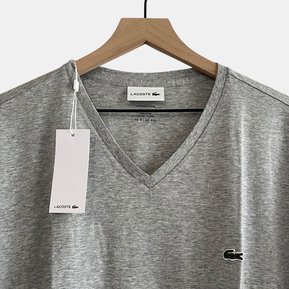 Lacoste Pima Cotton V-Neck T-Shirt Men's 4XL Gray NWT Regular Fit Short Sleeve